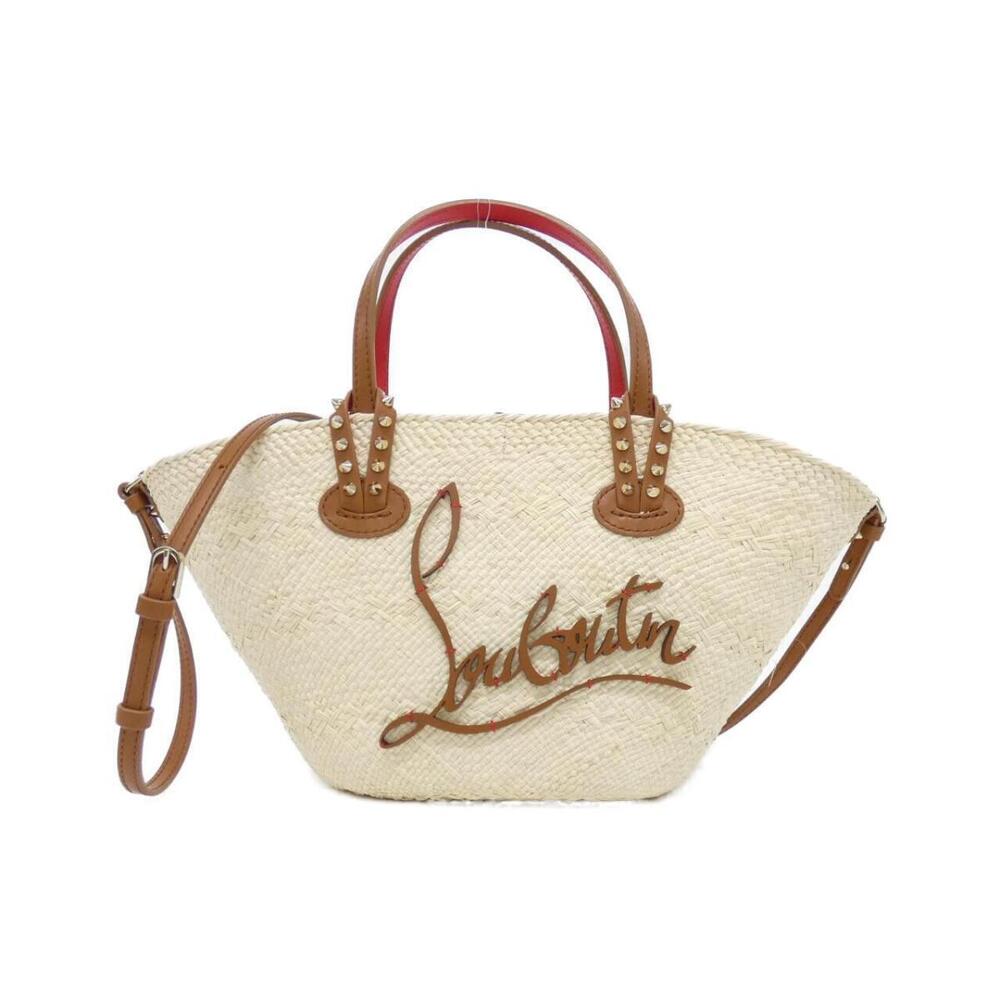 Christian Louboutin Cabata tote beige raffia brown leather spiked